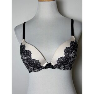 Victoria's Secret‎ Dream Angels Push Up Bra 32D Black Lace Trim Padded Underwire